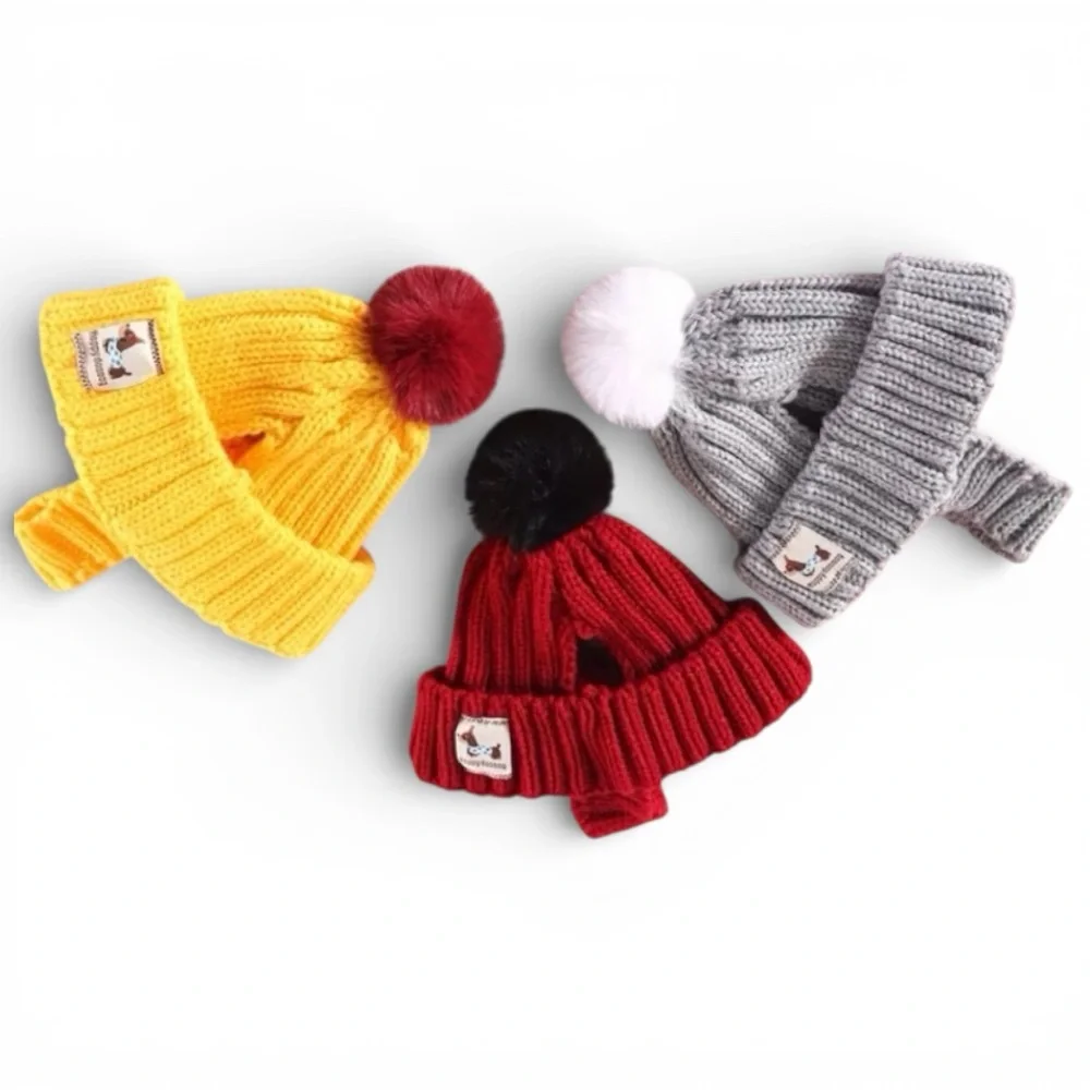 HAPPY DOOOOOG Soft Knit Dog Hat w/Pom Trim, Ear Holes + Chin Strap in Grey - NWT - Picture 10 of 13